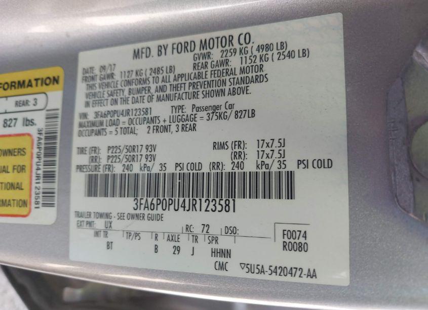 Photo 9 of 2018 Ford Fusion ENERGI SE LUXURY (VIN 3FA6P0PU4JR123581)