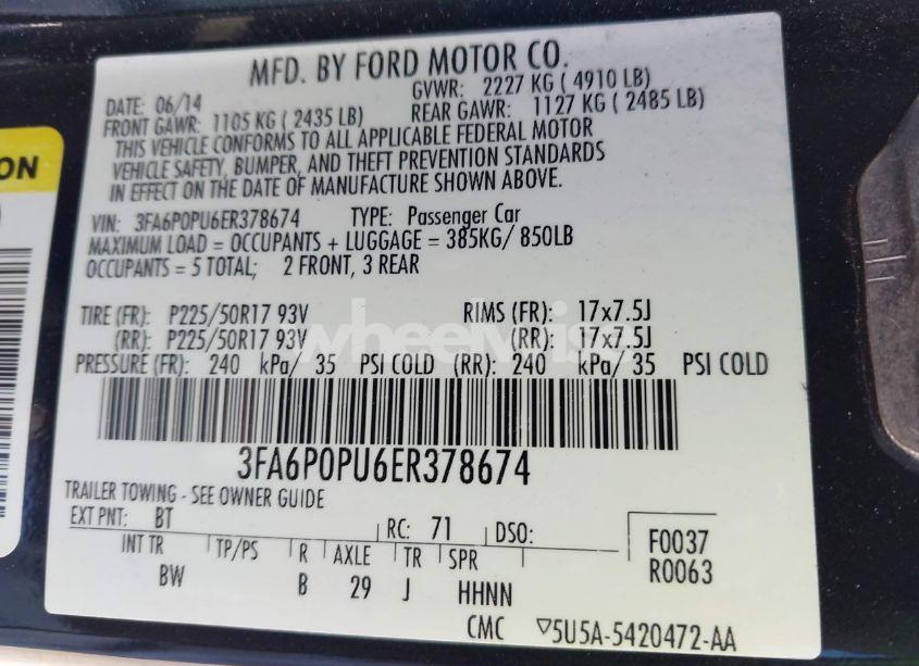 Photo 9 of 2014 Ford Fusion ENERGI SE LUXURY (VIN 3FA6P0PU6ER378674)