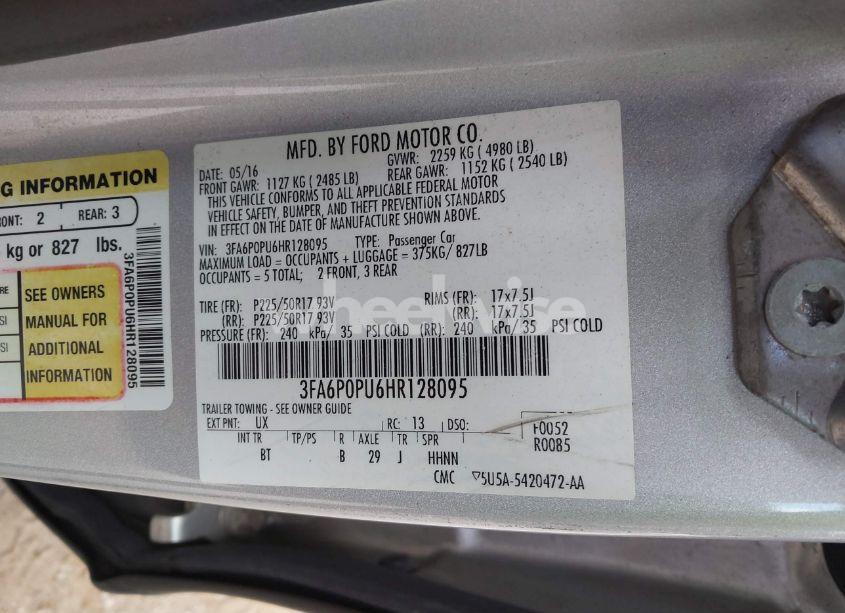 Photo 9 of 2017 Ford Fusion ENERGI SE LUXURY (VIN 3FA6P0PU6HR128095)