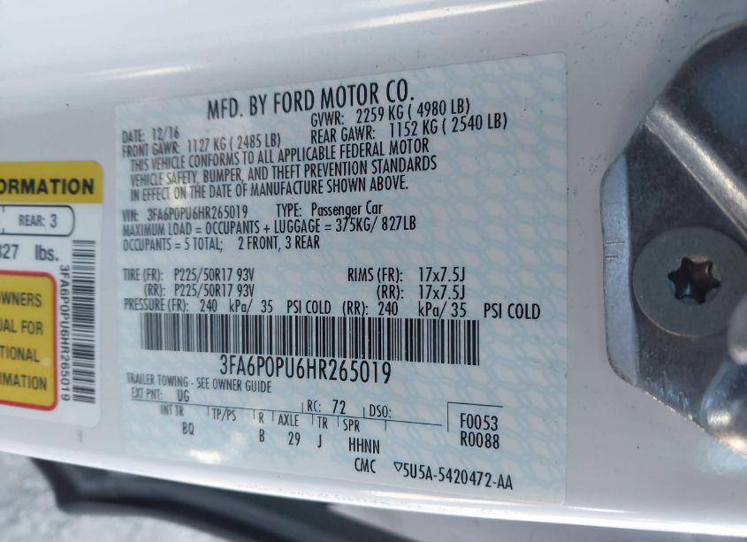 Photo 9 of 2017 Ford Fusion ENERGI SE LUXURY (VIN 3FA6P0PU6HR265019)