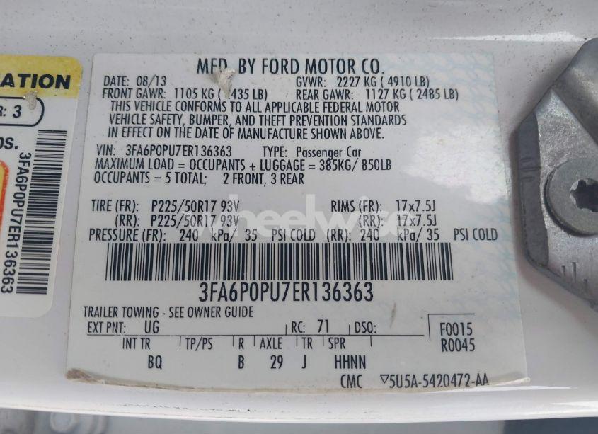 Photo 9 of 2014 Ford Fusion ENERGI SE LUXURY (VIN 3FA6P0PU7ER136363)