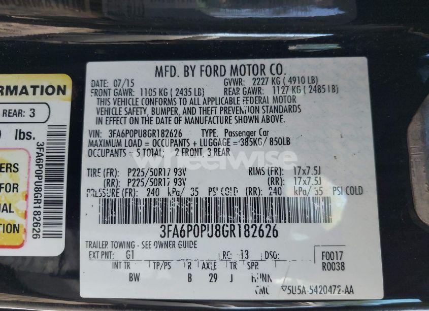 Photo 9 of 2016 Ford Fusion ENERGI SE LUXURY (VIN 3FA6P0PU8GR182626)