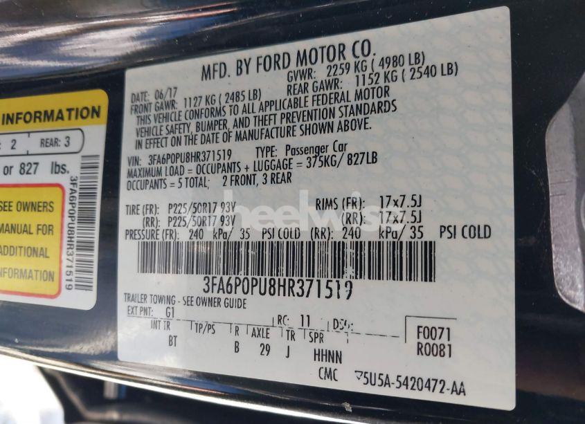 Photo 9 of 2017 Ford Fusion ENERGI SE LUXURY (VIN 3FA6P0PU8HR371519)