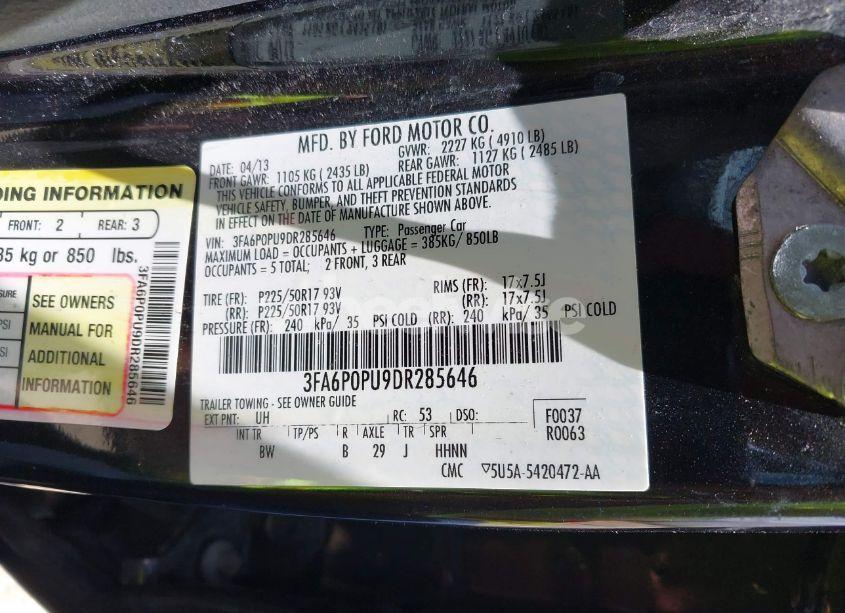 Photo 9 of 2013 Ford Fusion ENERGI SE LUXURY (VIN 3FA6P0PU9DR285646)