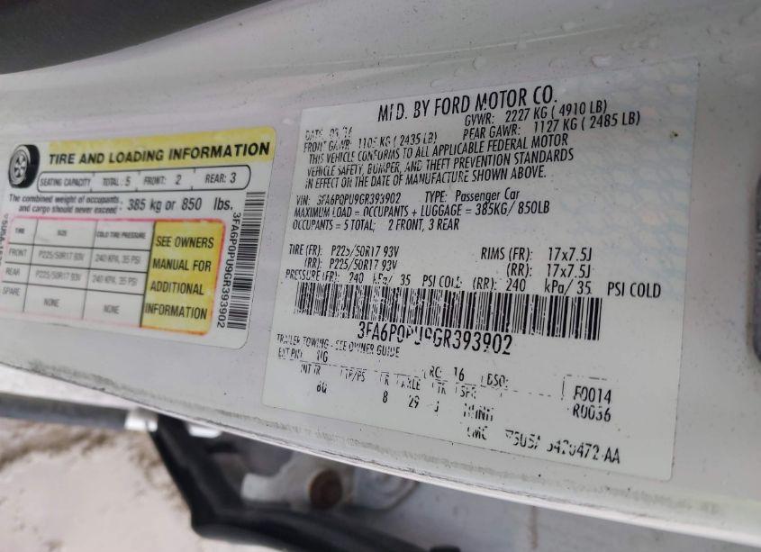 Photo 9 of 2016 Ford Fusion ENERGI SE LUXURY (VIN 3FA6P0PU9GR393902)