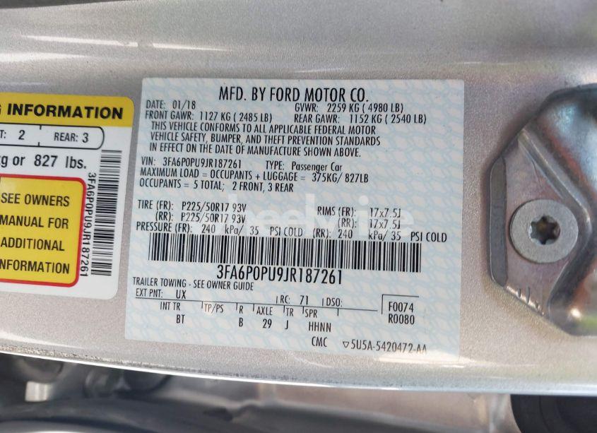 Photo 9 of 2018 Ford Fusion ENERGI SE LUXURY (VIN 3FA6P0PU9JR187261)