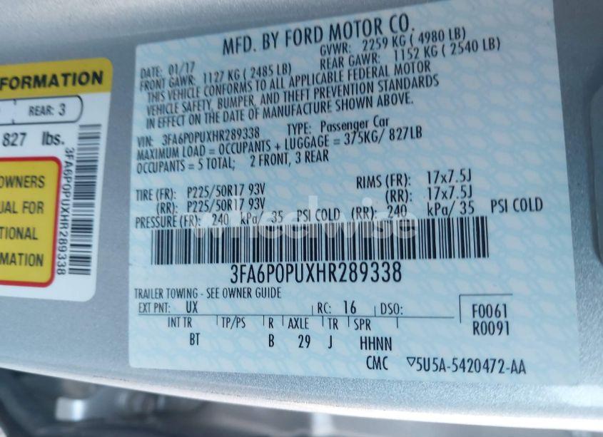 Photo 9 of 2017 Ford Fusion ENERGI SE LUXURY (VIN 3FA6P0PUXHR289338)