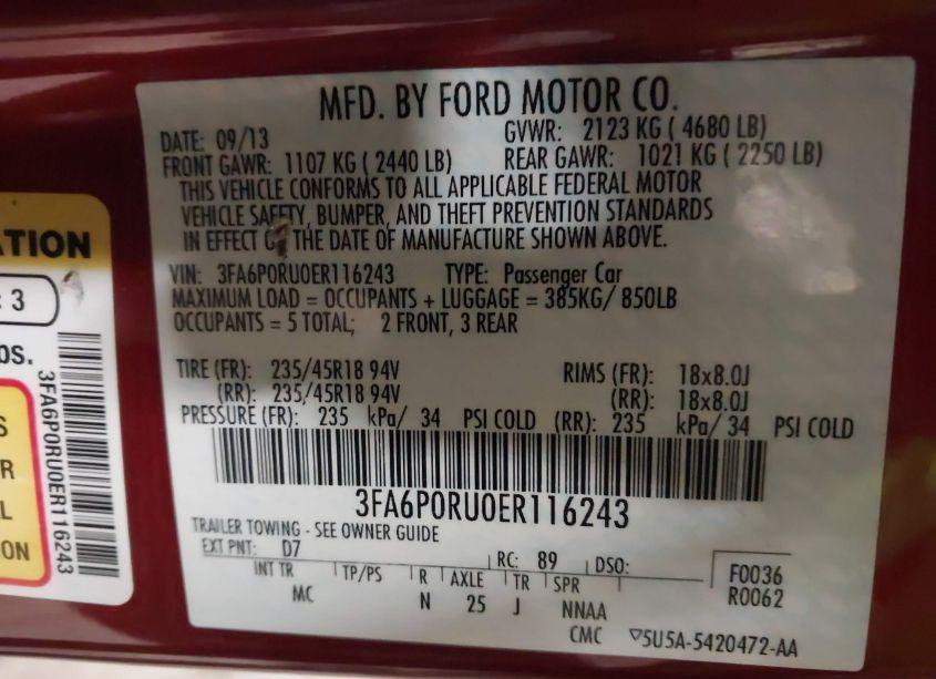 Photo 9 of 2014 Ford Fusion HYBRID TITANIUM (VIN 3FA6P0RU0ER116243)