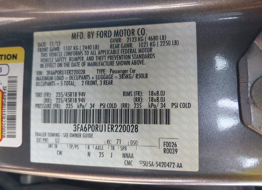 Photo 9 of 2014 Ford Fusion HYBRID TITANIUM (VIN 3FA6P0RU1ER220028)