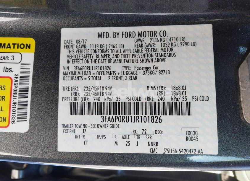 Photo 9 of 2018 Ford Fusion HYBRID TITANIUM (VIN 3FA6P0RU1JR101826)