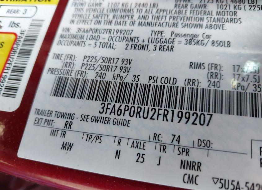 Photo 9 of 2015 Ford Fusion HYBRID TITANIUM (VIN 3FA6P0RU2FR199207)