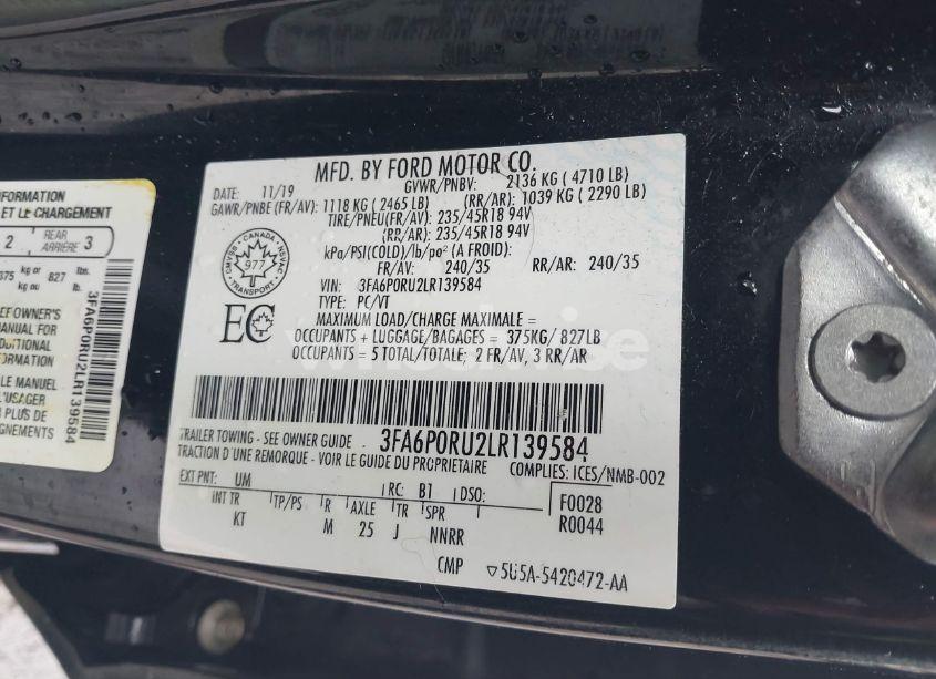 Photo 9 of 2020 Ford Fusion HYBRID TITANIUM (VIN 3FA6P0RU2LR139584)