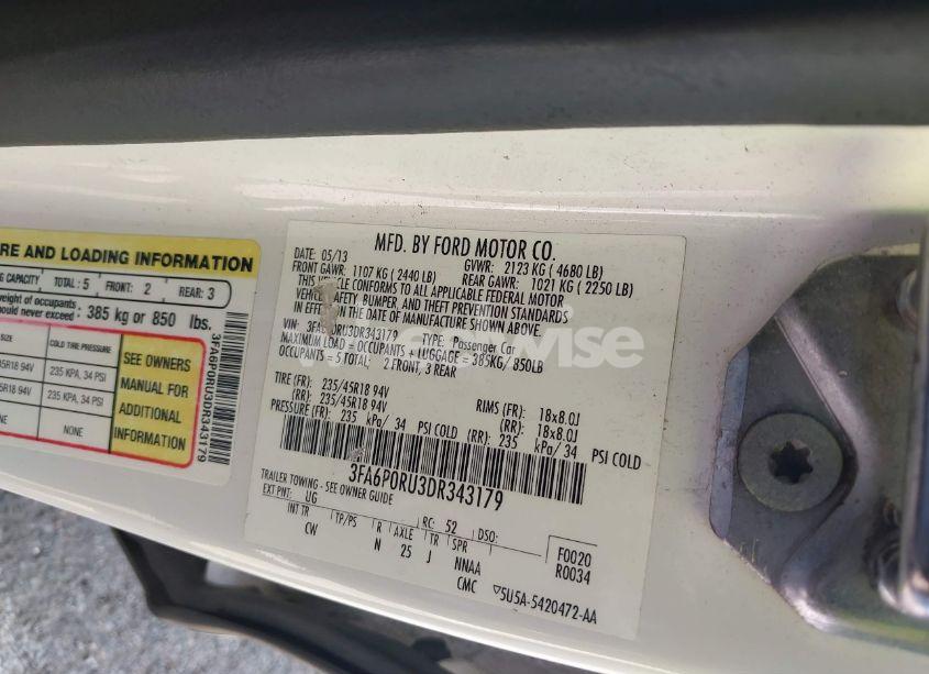 Photo 9 of 2013 Ford Fusion HYBRID TITANIUM (VIN 3FA6P0RU3DR343179)