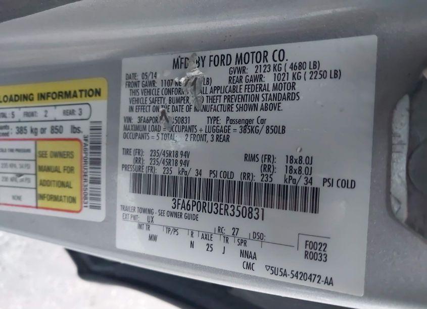 Photo 9 of 2014 Ford Fusion HYBRID TITANIUM (VIN 3FA6P0RU3ER350831)