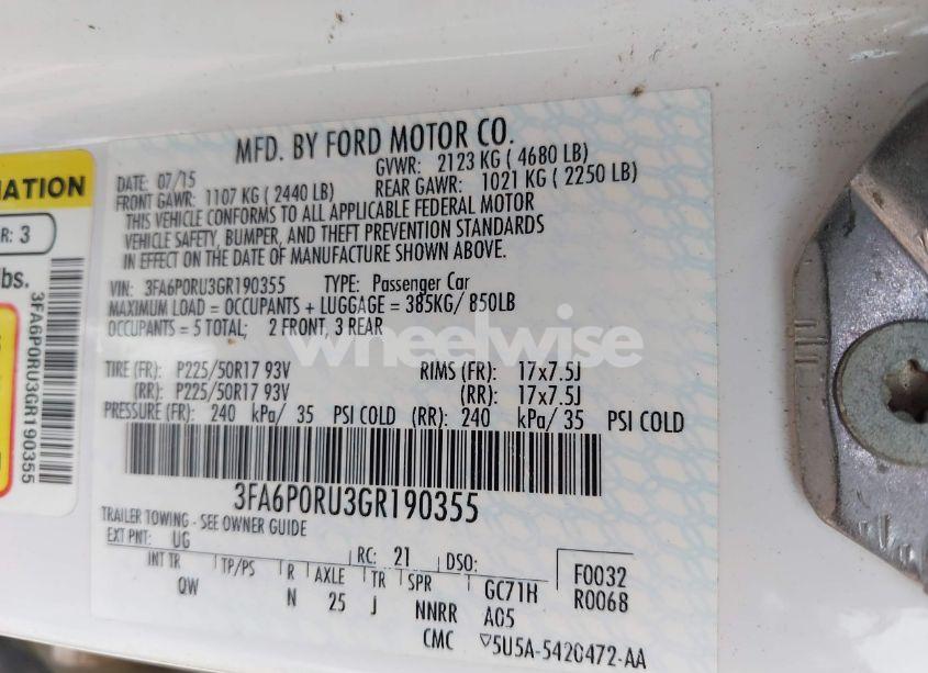 Photo 9 of 2016 Ford Fusion HYBRID TITANIUM (VIN 3FA6P0RU3GR190355)