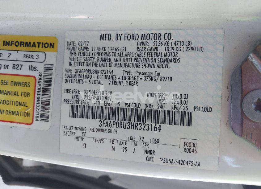 Photo 9 of 2017 Ford Fusion HYBRID TITANIUM (VIN 3FA6P0RU3HR323164)