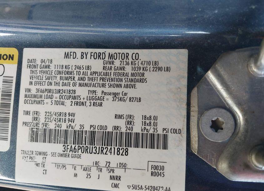 Photo 9 of 2018 Ford Fusion HYBRID TITANIUM (VIN 3FA6P0RU3JR241828)