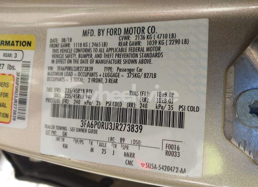 Photo 9 of 2018 Ford Fusion HYBRID (VIN 3FA6P0RU3JR273839)