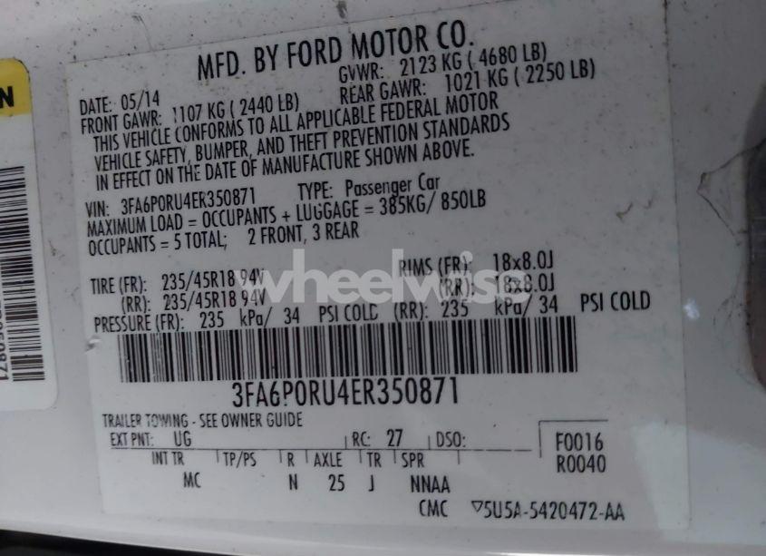 Photo 9 of 2014 Ford Fusion HYBRID TITANIUM (VIN 3FA6P0RU4ER350871)