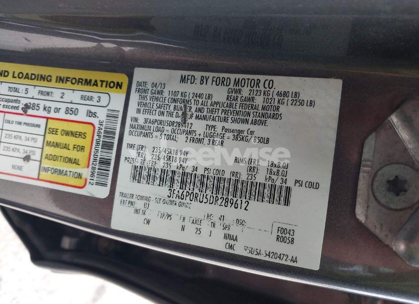 Photo 9 of 2013 Ford Fusion HYBRID TITANIUM (VIN 3FA6P0RU5DR289612)