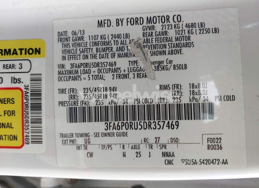 Photo 9 of 2013 Ford Fusion HYBRID TITANIUM (VIN 3FA6P0RU5DR357469)