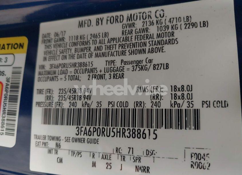 Photo 9 of 2017 Ford Fusion HYBRID TITANIUM (VIN 3FA6P0RU5HR388615)