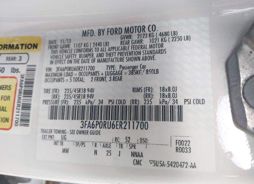 Photo 9 of 2014 Ford Fusion HYBRID TITANIUM (VIN 3FA6P0RU6ER211700)