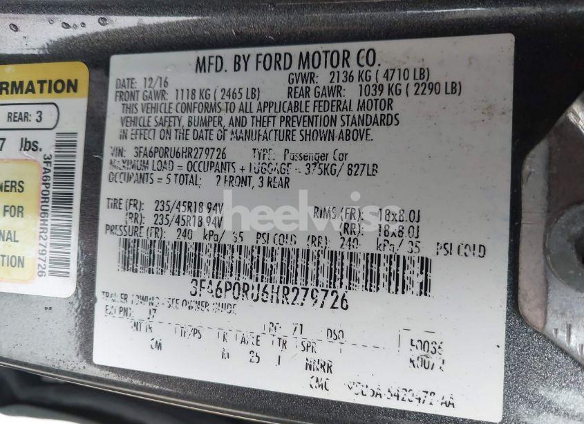 Photo 9 of 2017 Ford Fusion HYBRID TITANIUM (VIN 3FA6P0RU6HR279726)