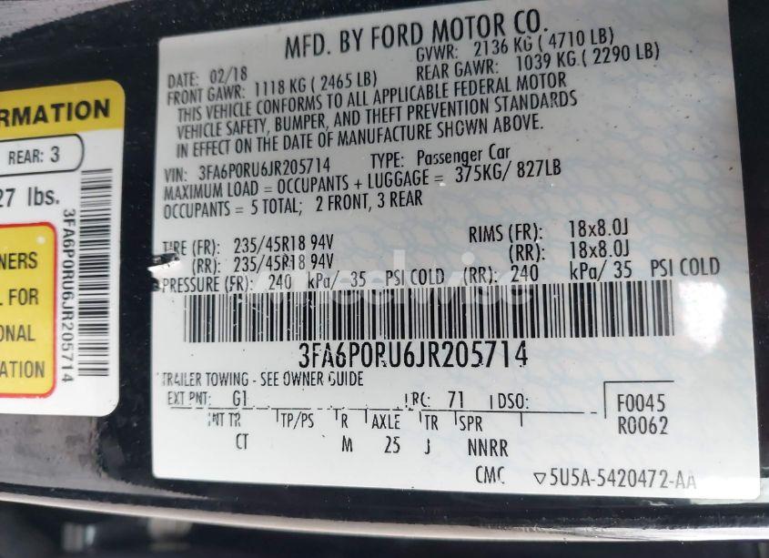 Photo 9 of 2018 Ford Fusion HYBRID TITANIUM (VIN 3FA6P0RU6JR205714)