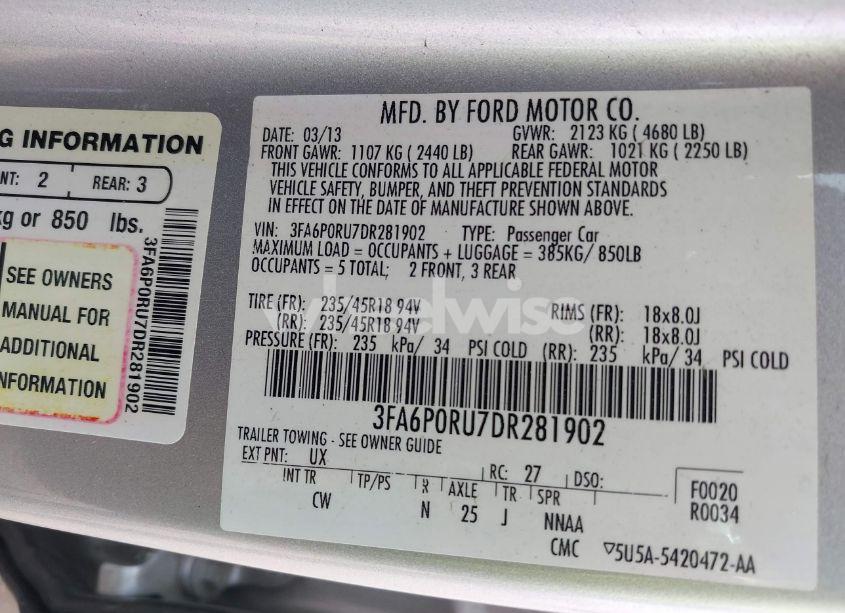 Photo 9 of 2013 Ford Fusion HYBRID TITANIUM (VIN 3FA6P0RU7DR281902)