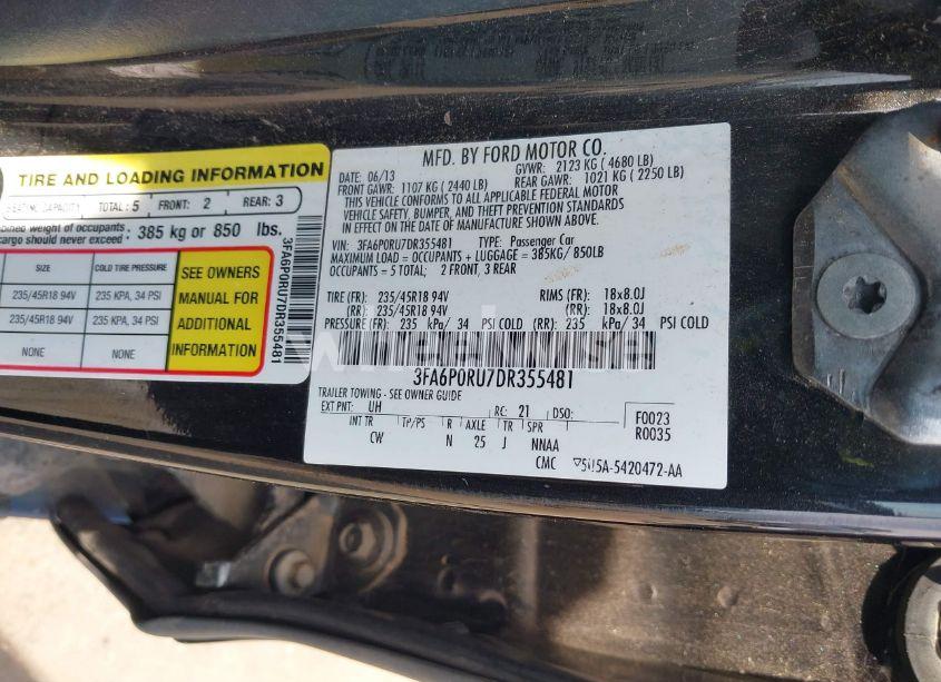 Photo 9 of 2013 Ford Fusion HYBRID TITANIUM (VIN 3FA6P0RU7DR355481)