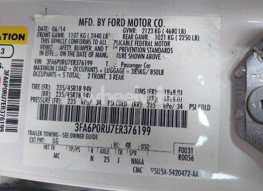 Photo 9 of 2014 Ford Fusion HYBRID TITANIUM (VIN 3FA6P0RU7ER376199)