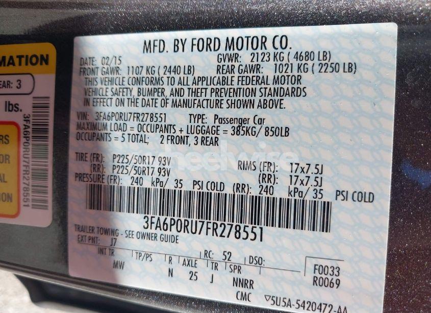 Photo 9 of 2015 Ford Fusion HYBRID TITANIUM (VIN 3FA6P0RU7FR278551)