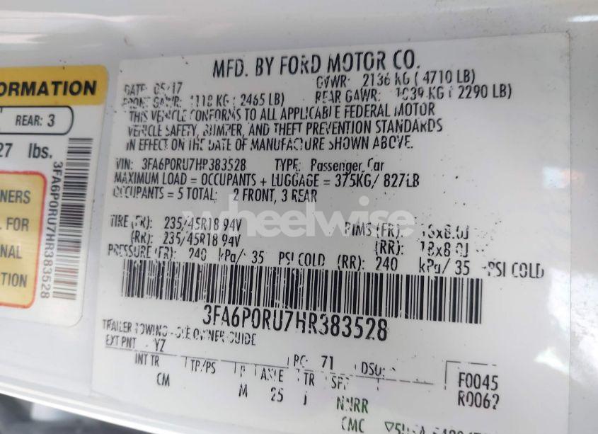 Photo 9 of 2017 Ford Fusion HYBRID TITANIUM (VIN 3FA6P0RU7HR383528)