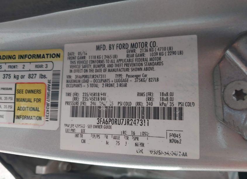 Photo 9 of 2018 Ford Fusion HYBRID TITANIUM (VIN 3FA6P0RU7JR247311)