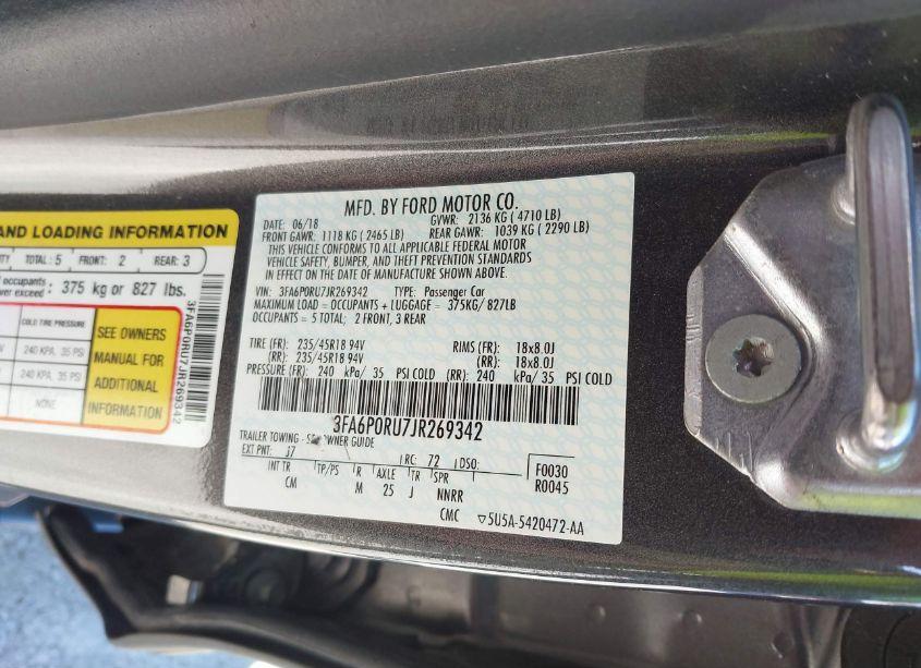 Photo 9 of 2018 Ford Fusion HYBRID TITANIUM (VIN 3FA6P0RU7JR269342)