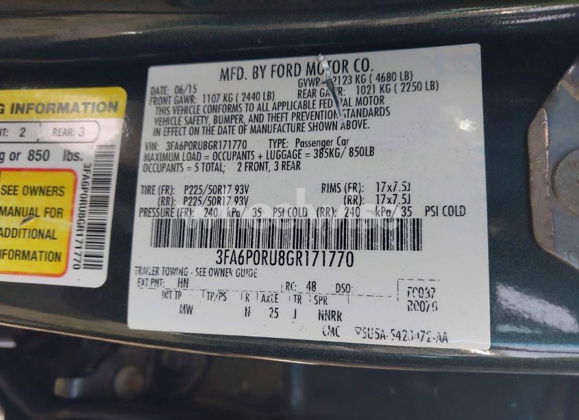 Photo 9 of 2016 Ford Fusion HYBRID TITANIUM (VIN 3FA6P0RU8GR171770)