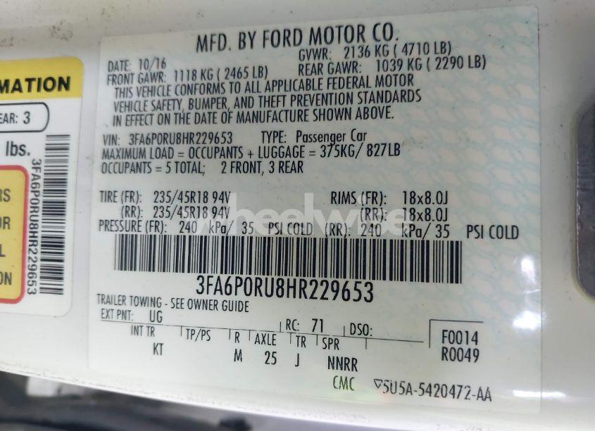 Photo 9 of 2017 Ford Fusion HYBRID TITANIUM (VIN 3FA6P0RU8HR229653)