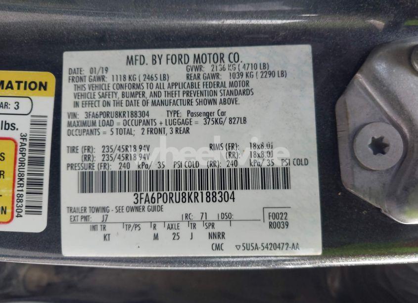 Photo 9 of 2019 Ford Fusion HYBRID TITANIUM (VIN 3FA6P0RU8KR188304)