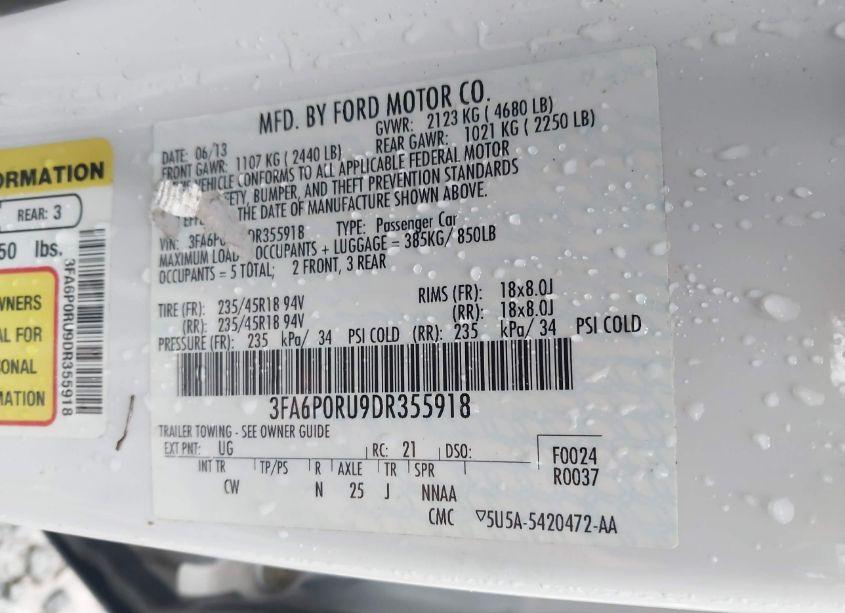 Photo 9 of 2013 Ford Fusion HYBRID TITANIUM (VIN 3FA6P0RU9DR355918)