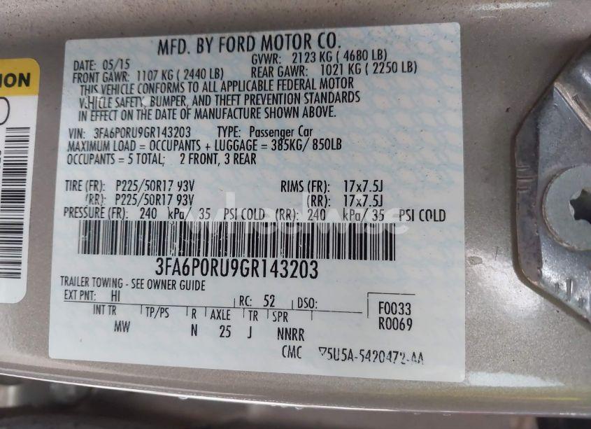 Photo 9 of 2016 Ford Fusion HYBRID TITANIUM (VIN 3FA6P0RU9GR143203)