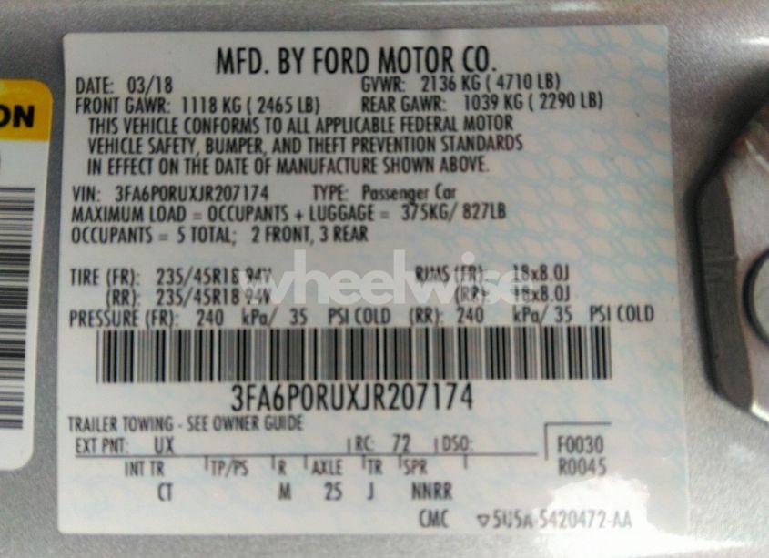 Photo 9 of 2018 Ford Fusion HYBRID TITANIUM (VIN 3FA6P0RUXJR207174)