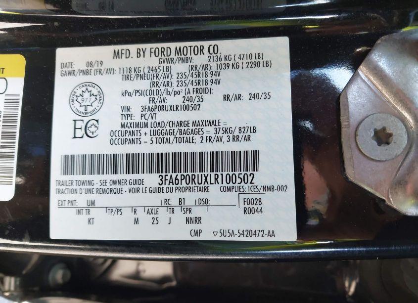 Photo 9 of 2020 Ford Fusion HYBRID TITANIUM (VIN 3FA6P0RUXLR100502)