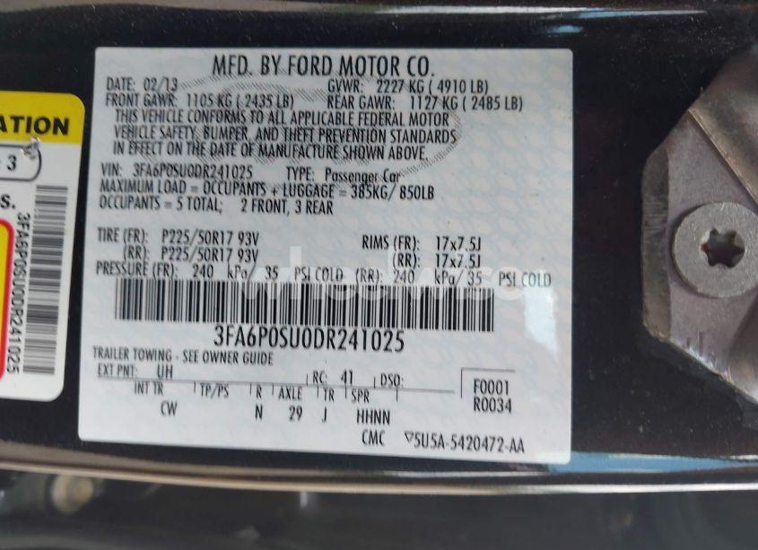 Photo 9 of 2013 Ford Fusion ENERGI TITANIUM (VIN 3FA6P0SU0DR241025)