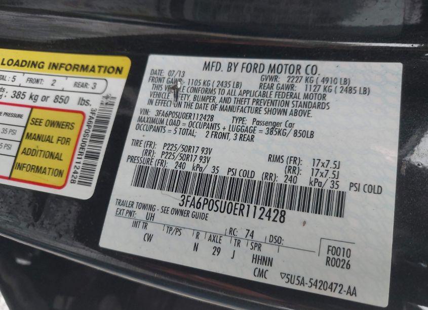 Photo 9 of 2014 Ford Fusion ENERGI TITANIUM (VIN 3FA6P0SU0ER112428)