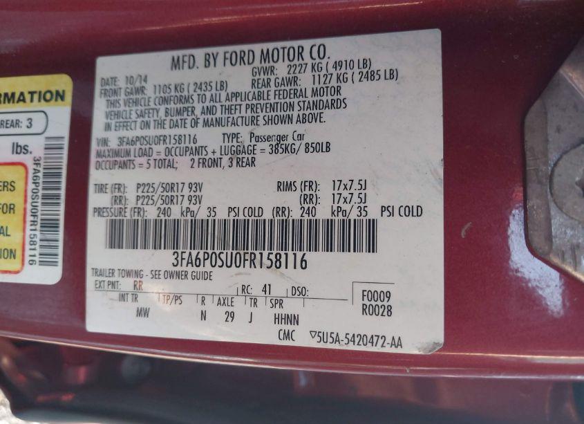 Photo 9 of 2015 Ford Fusion ENERGI TITANIUM (VIN 3FA6P0SU0FR158116)