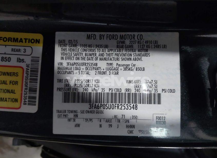 Photo 9 of 2015 Ford Fusion ENERGI TITANIUM (VIN 3FA6P0SU0FR253548)