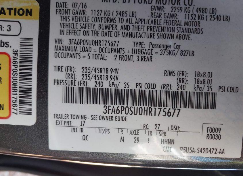 Photo 9 of 2017 Ford Fusion ENERGI PLATINUM (VIN 3FA6P0SU0HR175677)