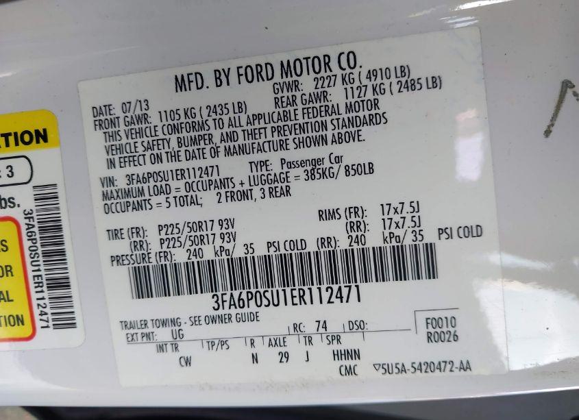 Photo 9 of 2014 Ford Fusion ENERGI TITANIUM (VIN 3FA6P0SU1ER112471)