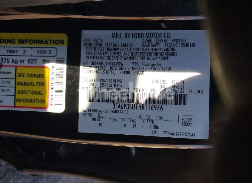 Photo 9 of 2017 Ford Fusion ENERGI TITANIUM (VIN 3FA6P0SU1HR116976)